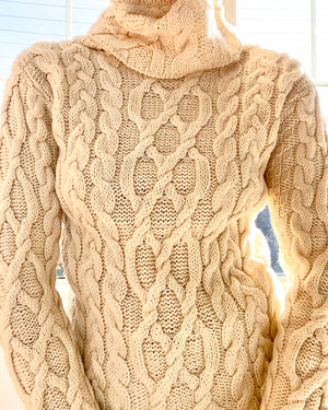 Vintage Cream Aran Cable Turtleneck