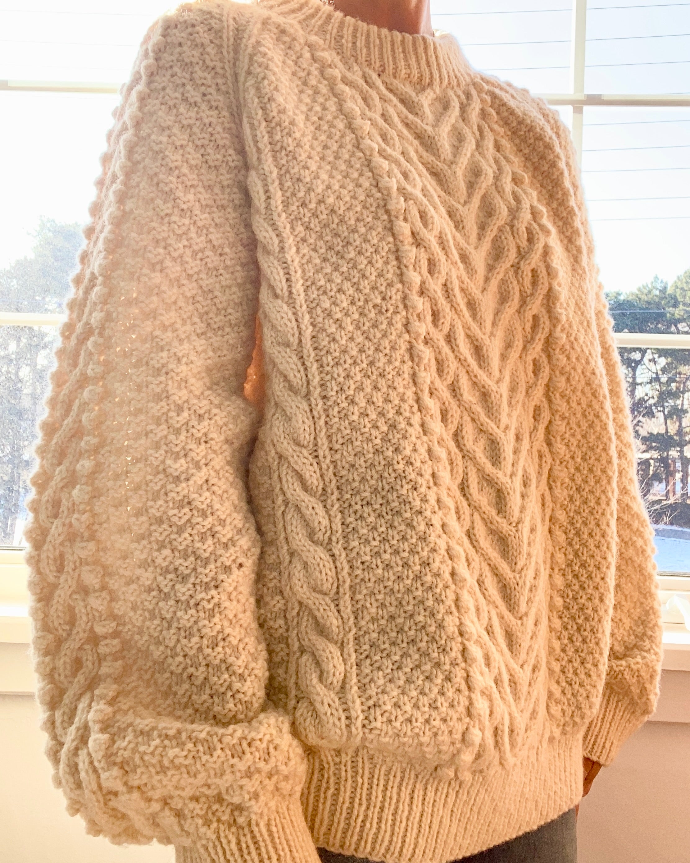 Vintage BLARNEY Irish Fisherman Horseshoe Cable Cream Sweater L XL