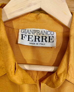 Vintage 1980s GIANFRANCO FERRE Ocre Silk Corset Shirt Dress 42 6 8