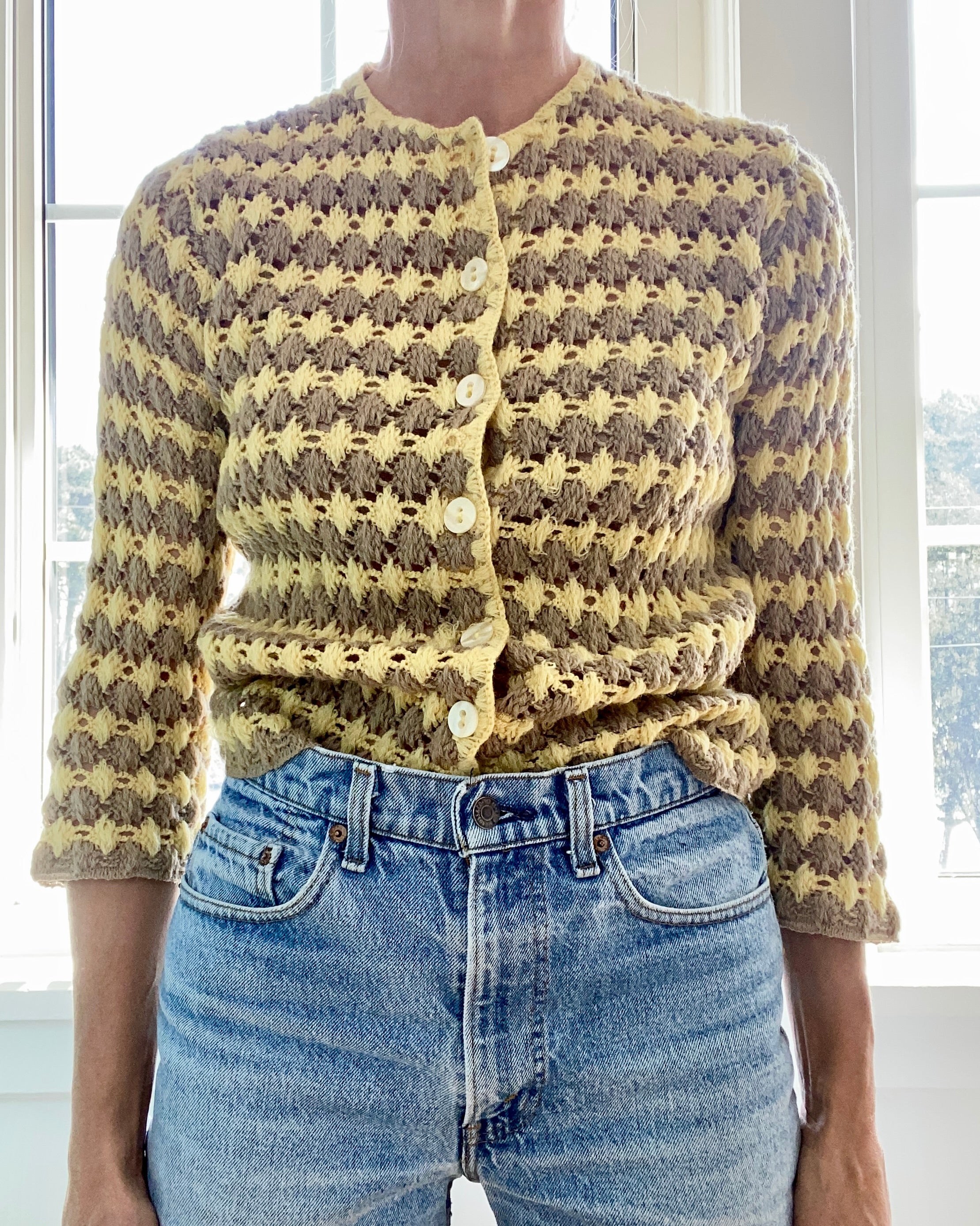 VINTAGE 1950s Granny Stripe Crochet Cardigan