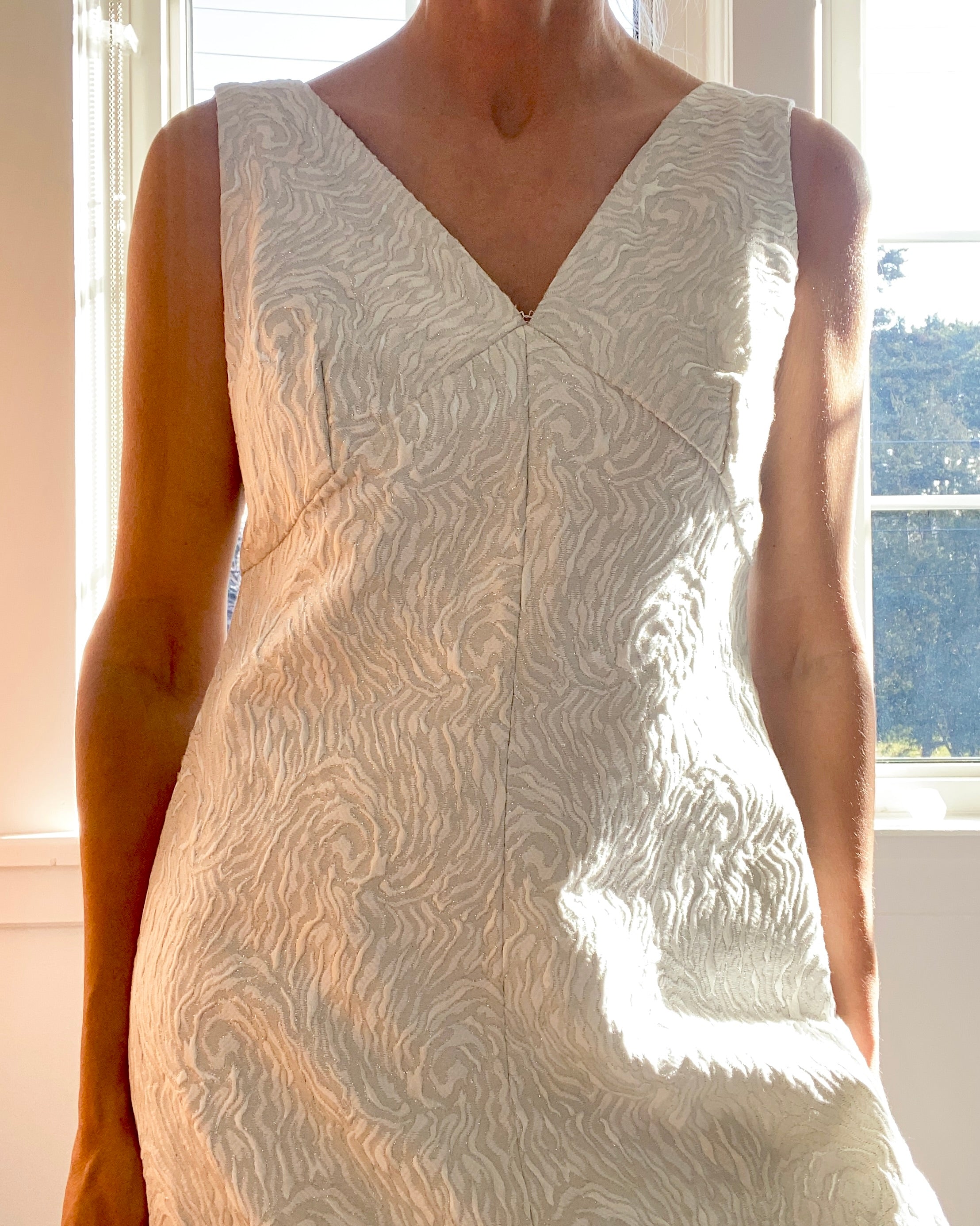 VINTAGE 1960s Silver and Ivory Brocade Dress and Cape