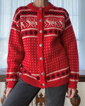 Vintage Dale of Norway Ski Setesdal Red Sweater Cardigan M L