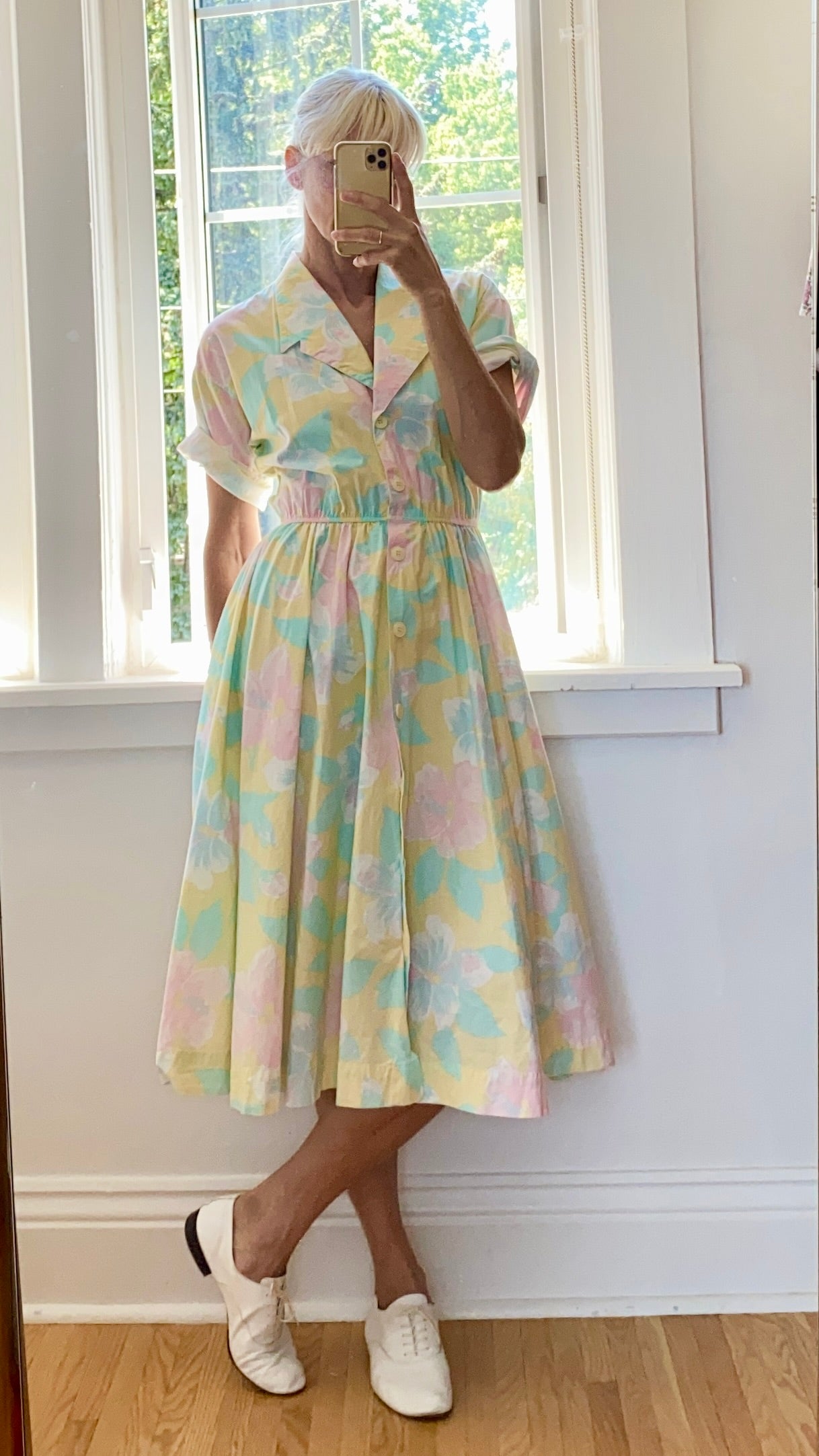 Vintage Depeche Mode Cotton Floral Pastel Dress Size M