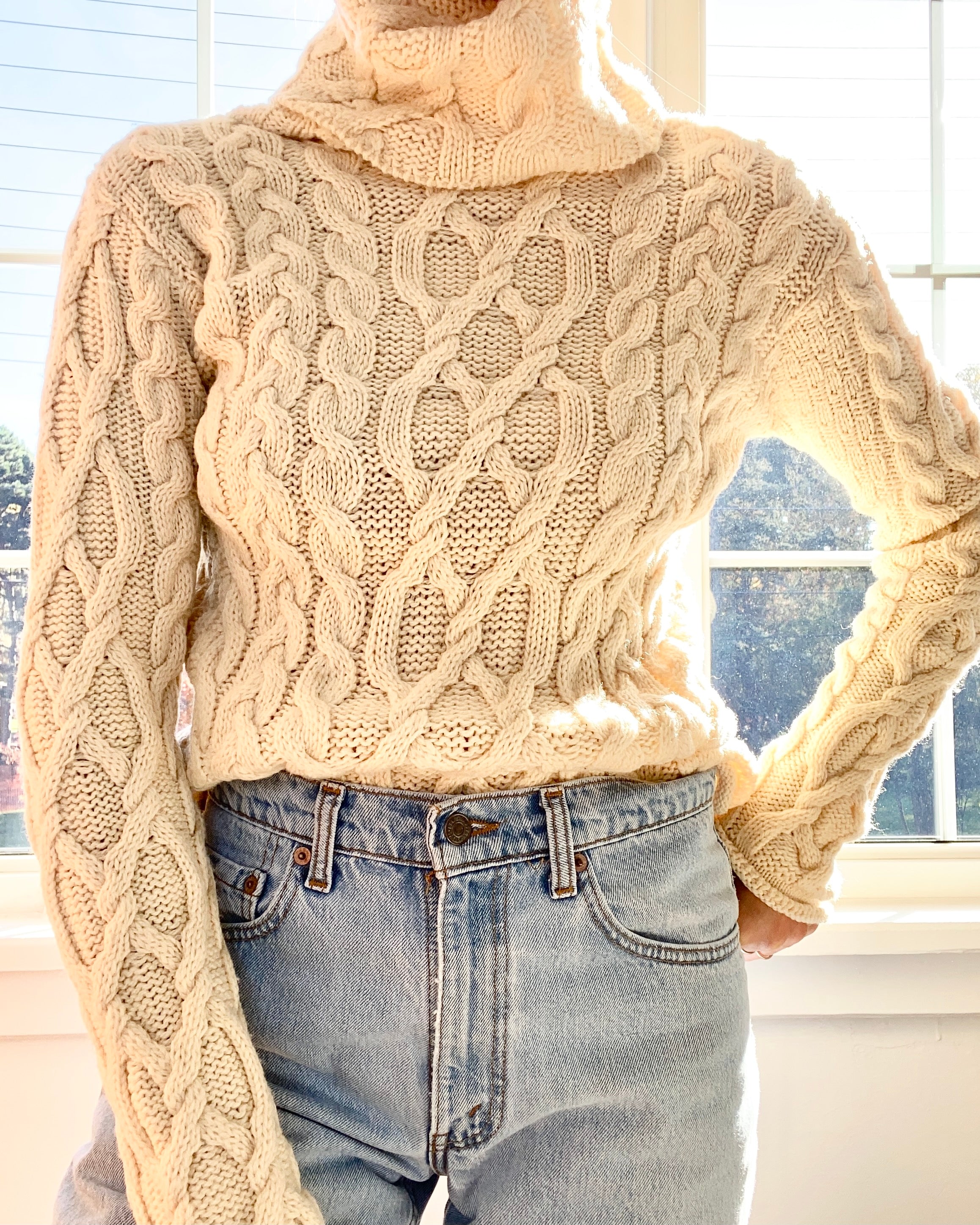 Vintage Cream Aran Cable Turtleneck