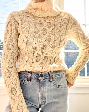 Vintage Cream Aran Cable Turtleneck