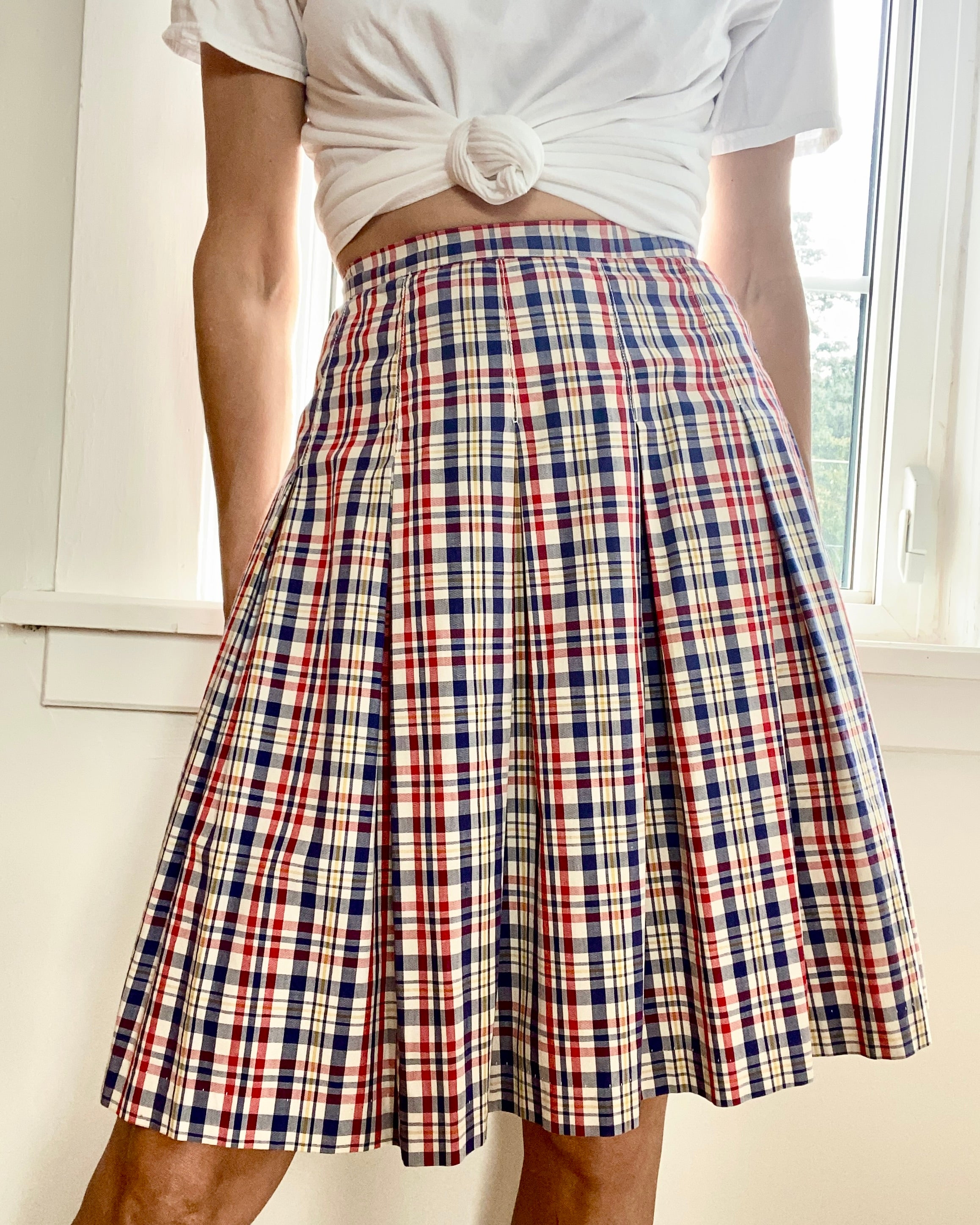Vintage Pleated Gingham Plaid Skirt