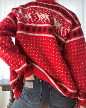 Vintage Dale of Norway Ski Setesdal Red Sweater Cardigan M L