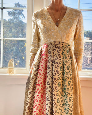VINTAGE 1960s Morton Myles for Malcolm Charles Gold Floral Brocade Gown Dress 8 M