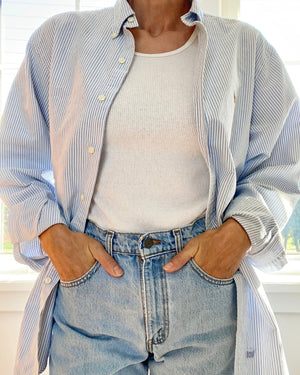 Vintage Ralph Lauren Mens Oxford Blue Stripe Shirt