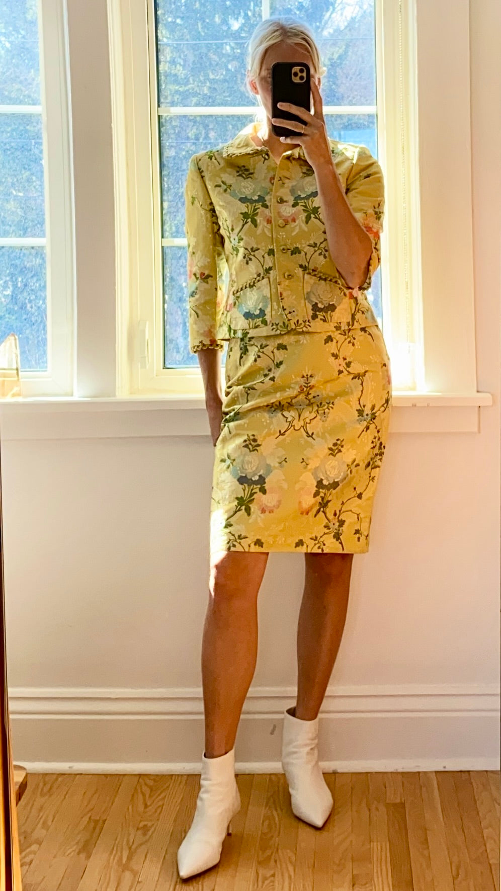 Vintage Runway OSCAR DE LA RENTA Silk Floral Brocade Skirt Suit Size 8 10