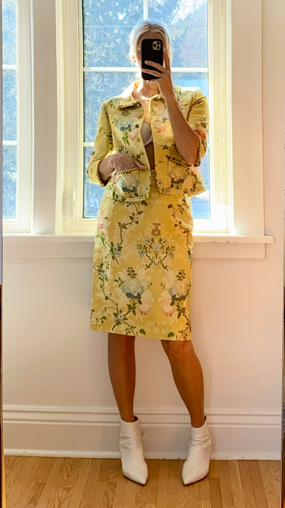 Vintage Runway OSCAR DE LA RENTA Silk Floral Brocade Skirt Suit Size 8 10