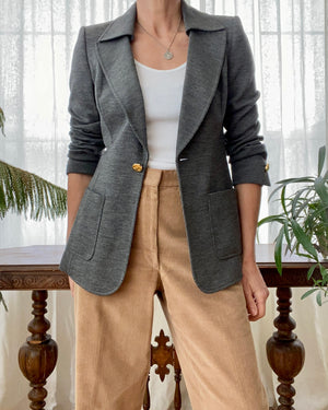 Vintage 1990s ESCADA by Margaretha Ley Grey Charcoal Ponte Blazer Jacket 38