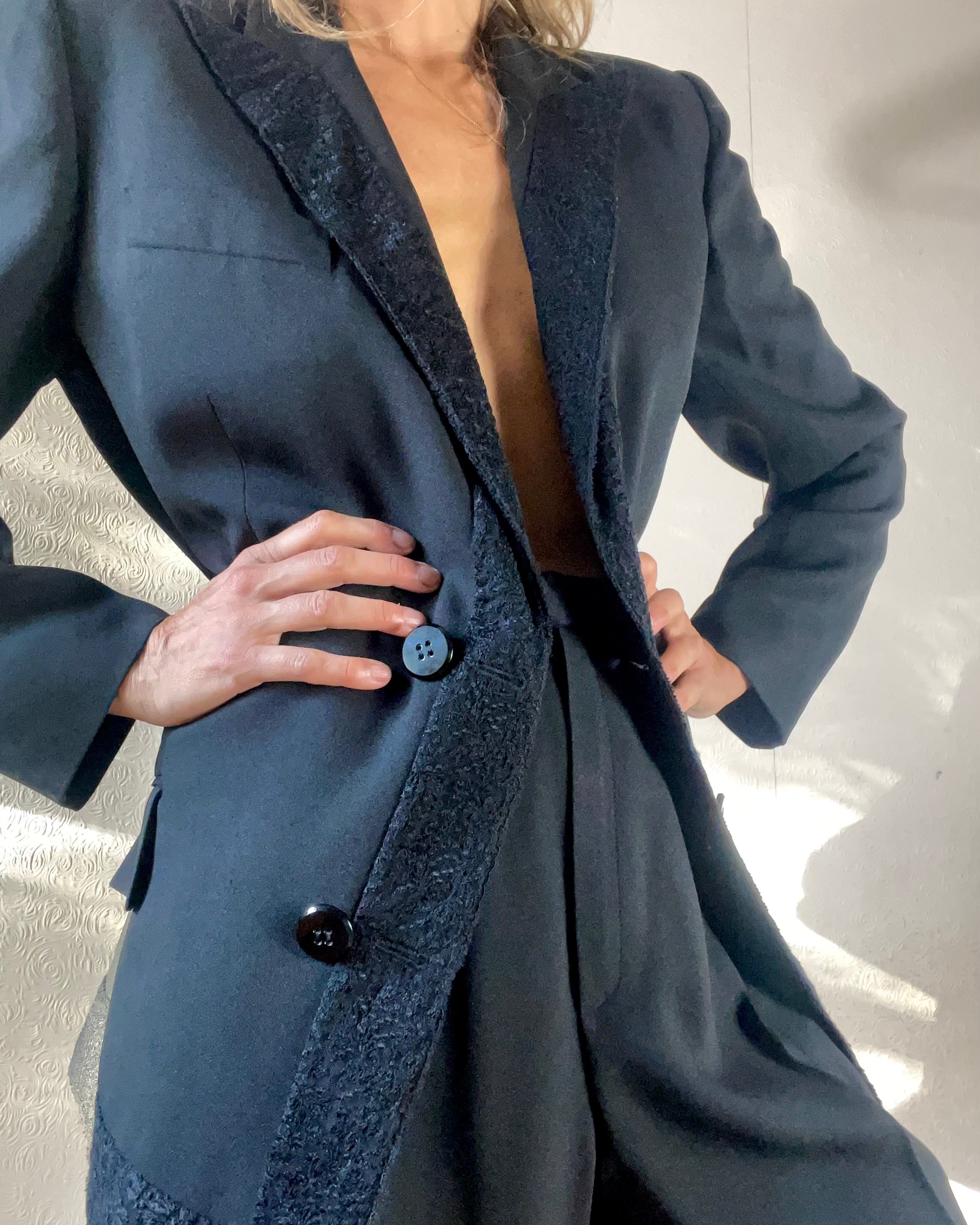 Vitange CHRISTIAN DIOR Black Crepe and Lace Tuxedo Suit Size 44 France 12 USA
