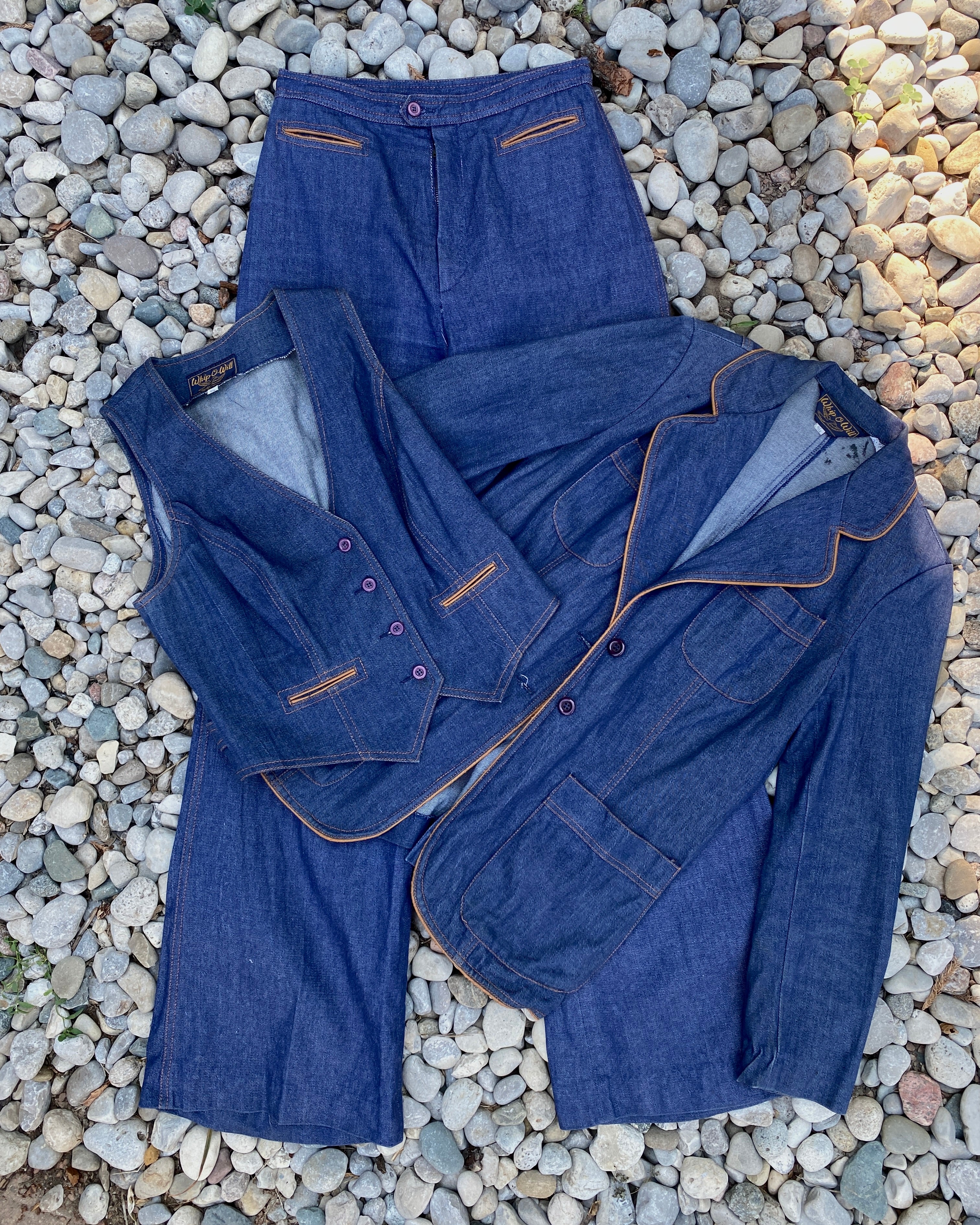 Vintage 1970s Denim 3pcs Suit with Wide Flare Leg