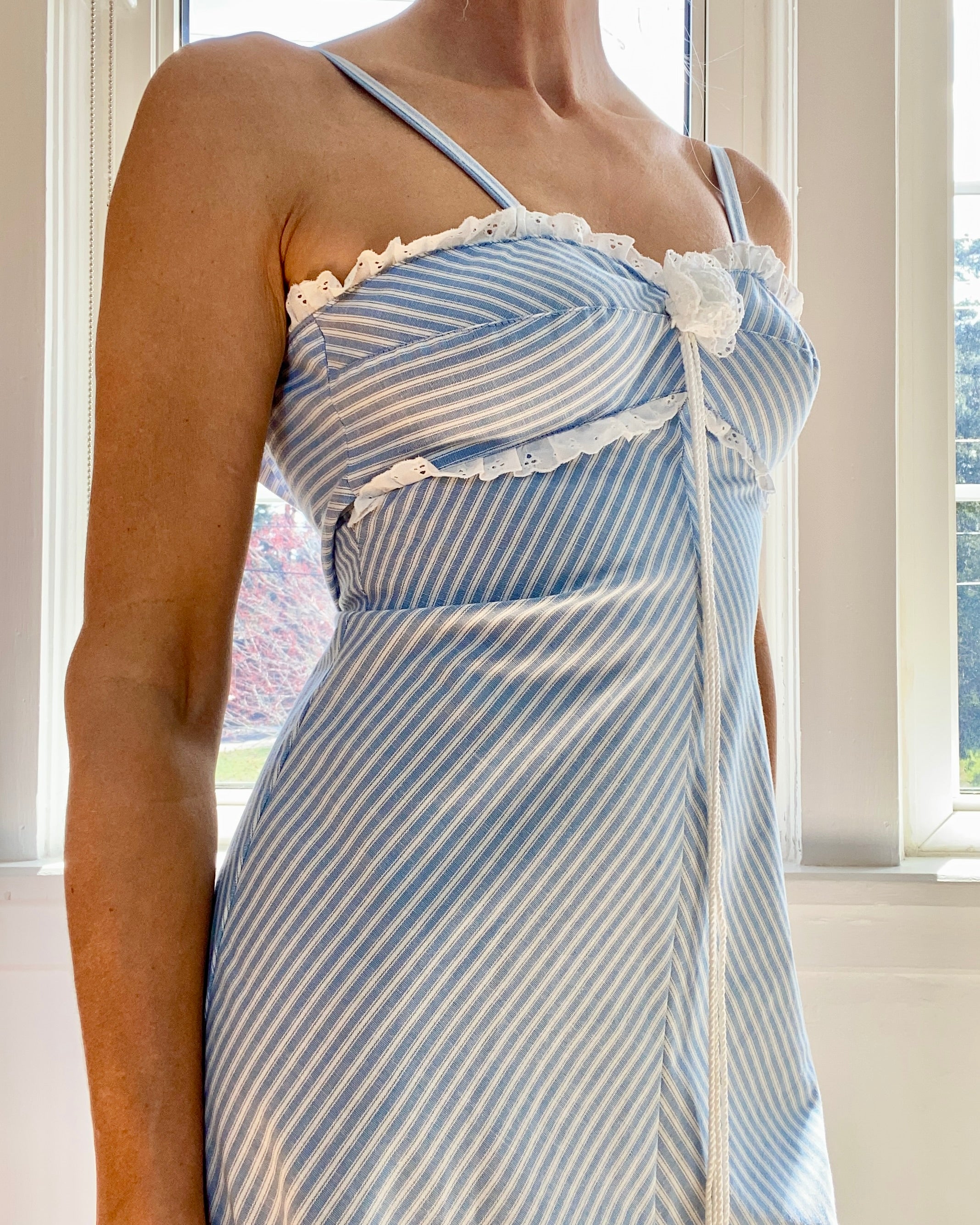 Vintage 1970s Jody T of California Blue Stripe Maxi Dress Size 2/4