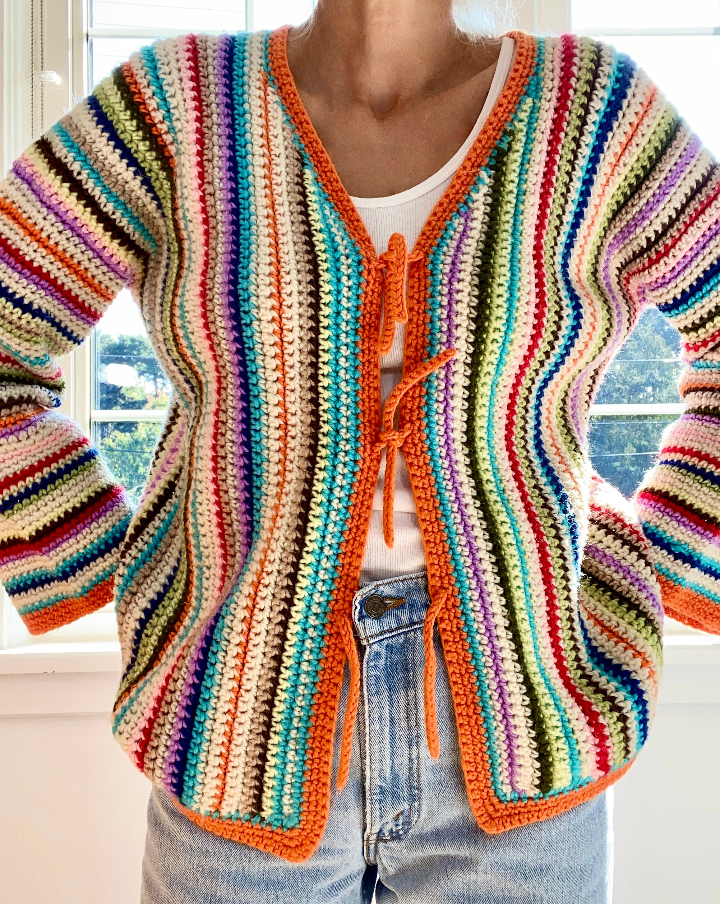 VINTAGE 1970s Bell Sleeve Stripe Surfer Cardigan
