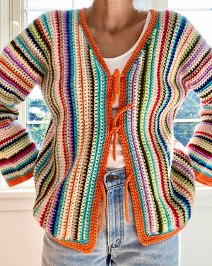 VINTAGE 1970s Bell Sleeve Stripe Surfer Cardigan