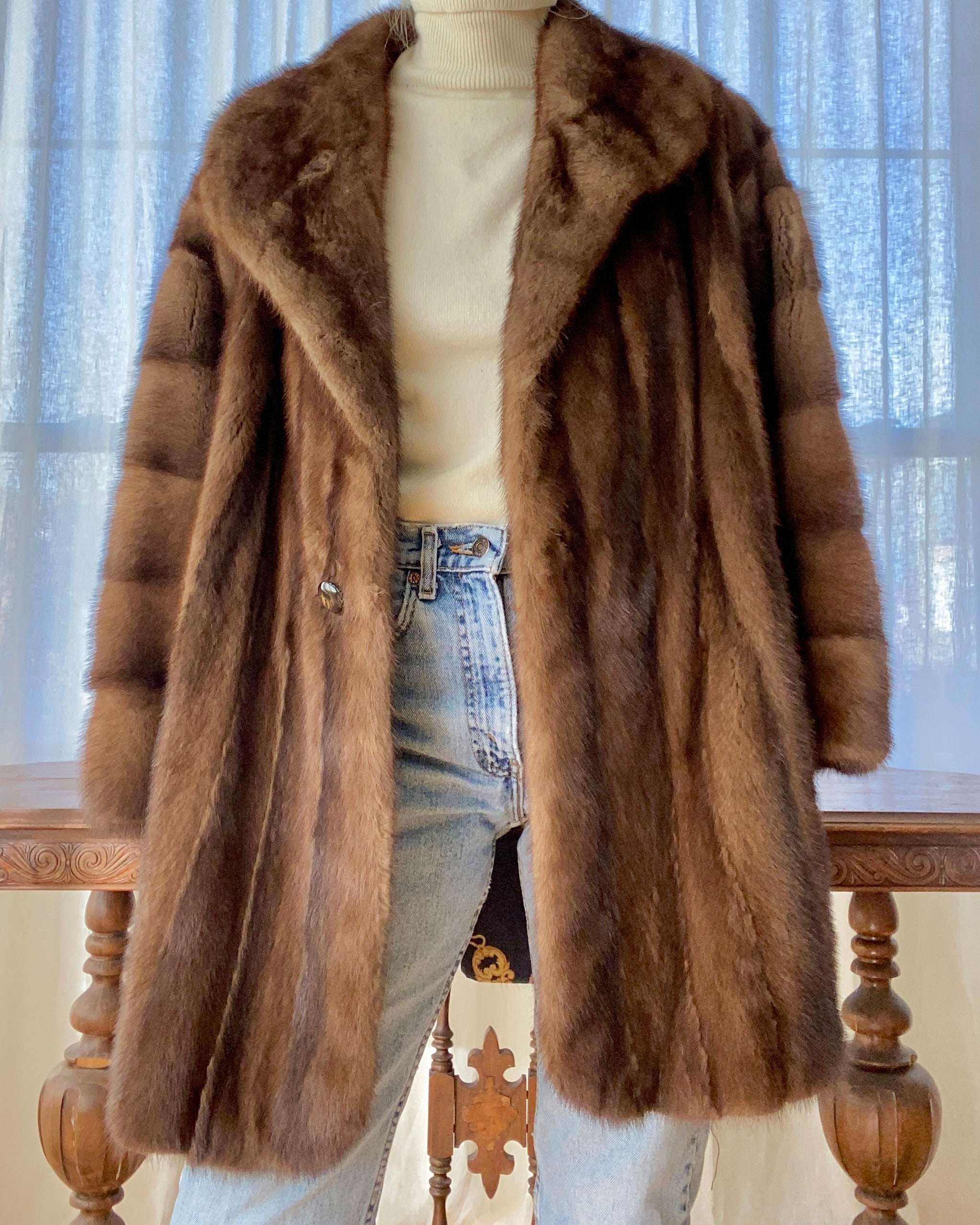 Vintage Christian Dior Shawl Collar Brown Mink Coat Jacket L XL