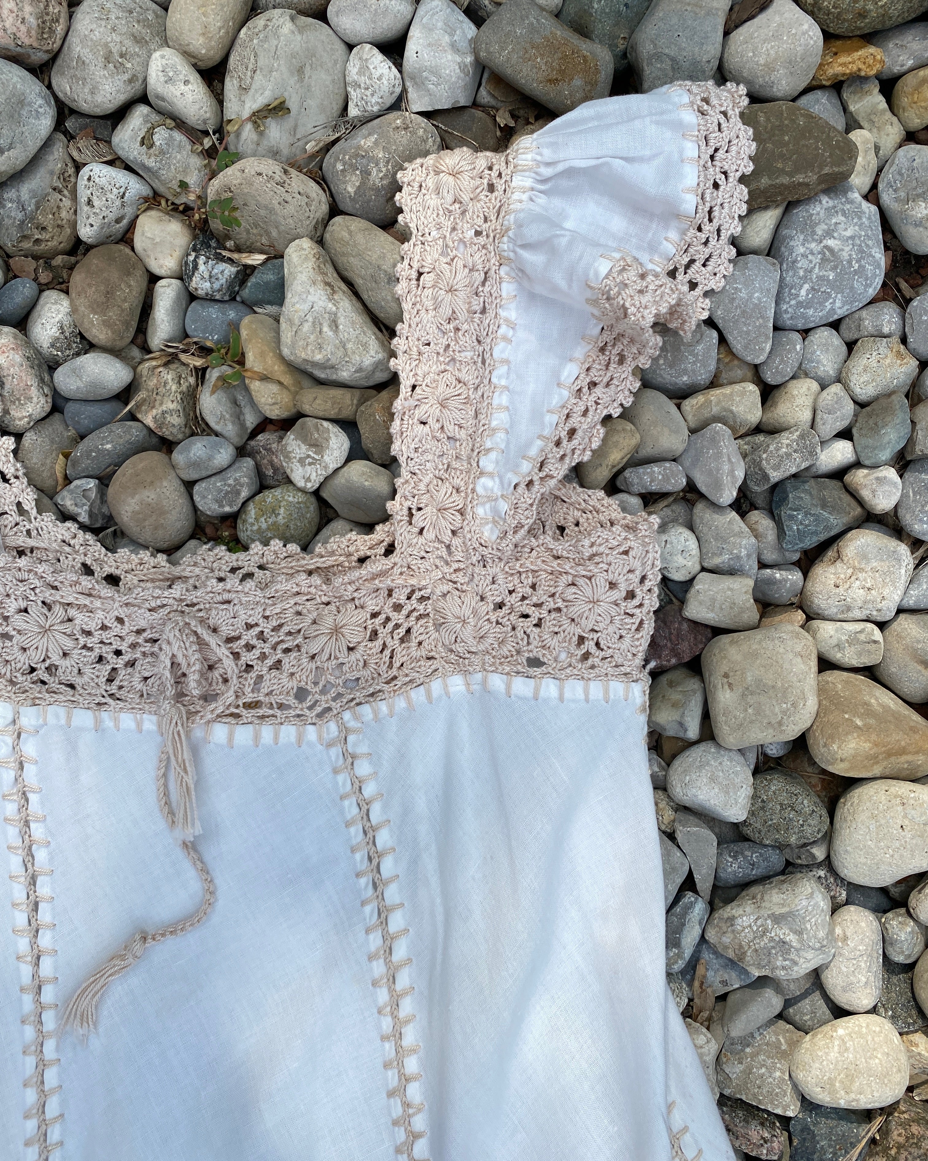 VINTAGE Handmade 1970s Ivory and Sand Crochet Dress