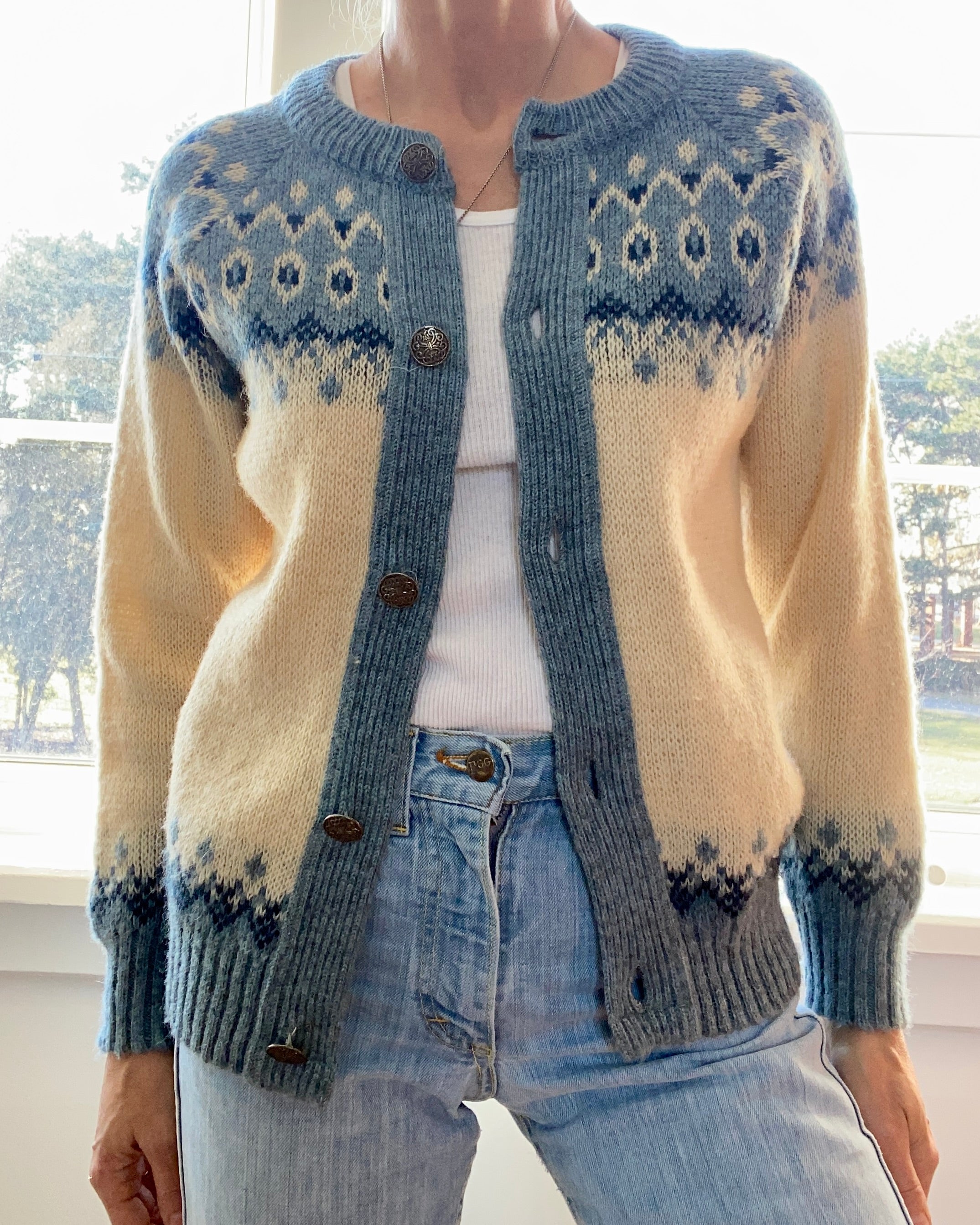 Vintage NORLFENDER Norwegian Fair Isle Cardigan Sweater S SM
