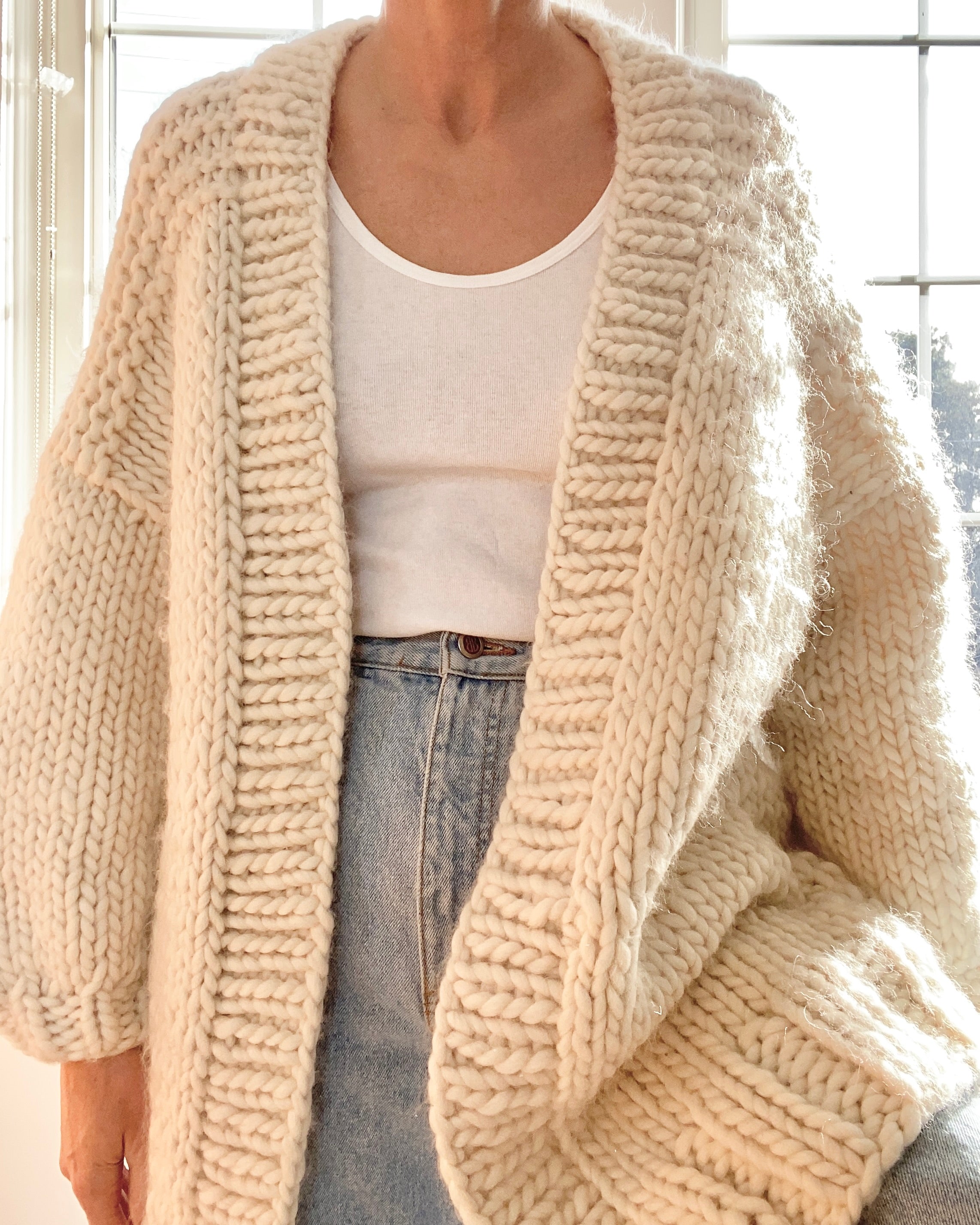 Pre Loved BOZIDARA Hand Knit Cream Shoulder Detail Cardigan
