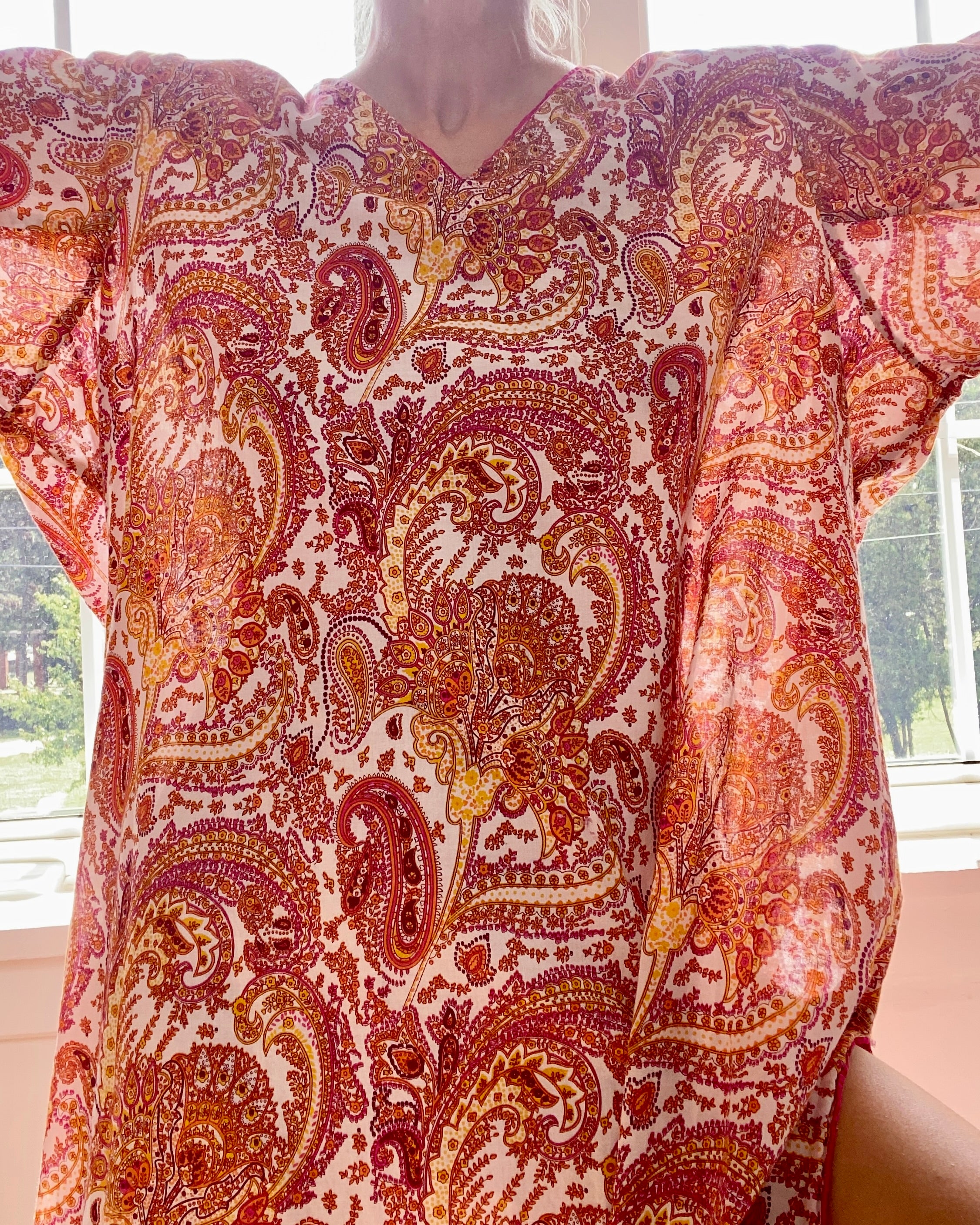 Vintage Paisley Print Voile Caftan Dress