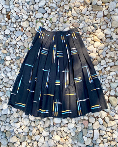 Vintage 1950s Pleated Black Print Skirt