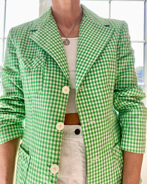 Vintage 1970s Ah! Austin Hill Green Gingham Cotton Blazer M