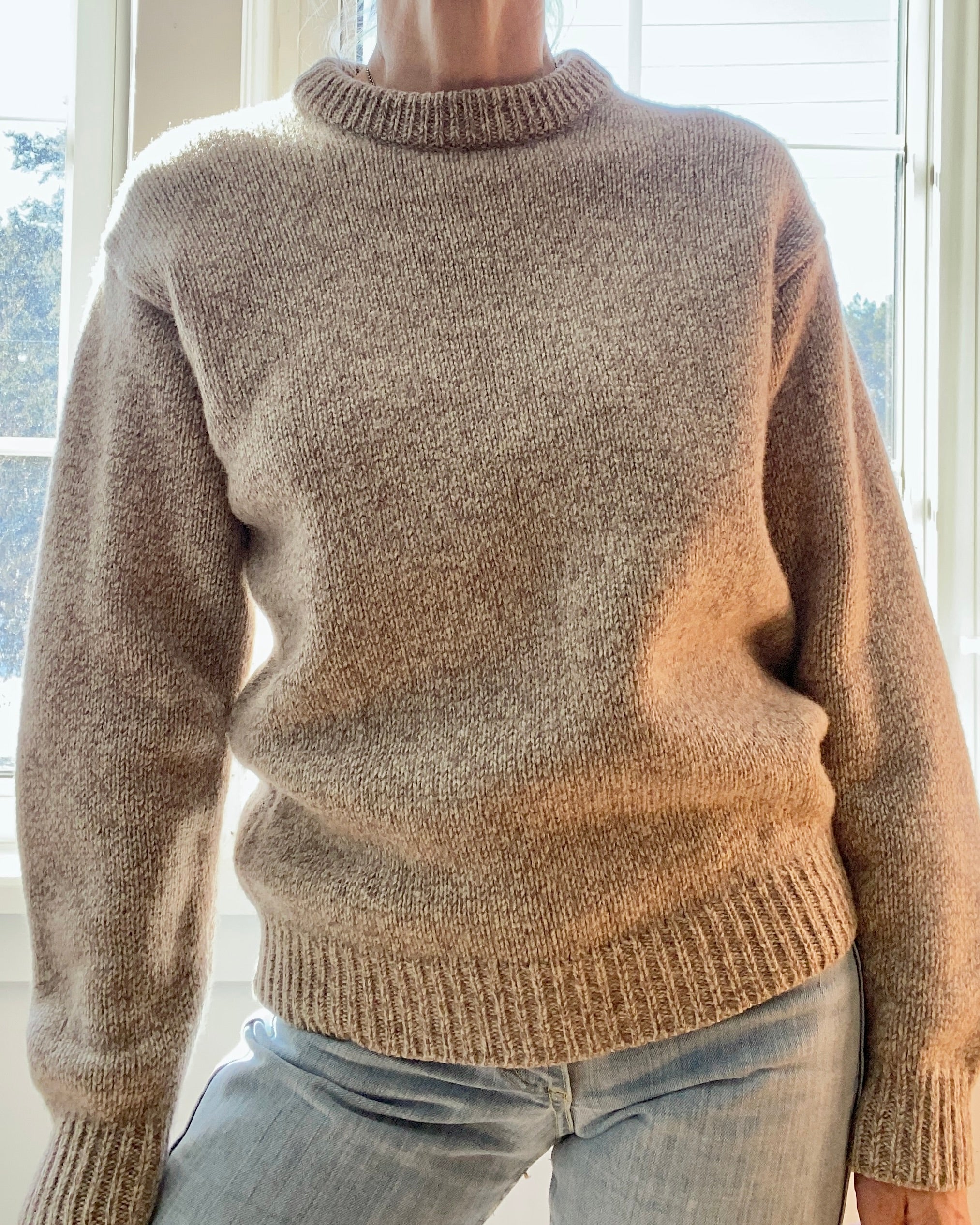 VINTAGE LLBEAN Oatmeal Melange Wool Crew Neck Sweater