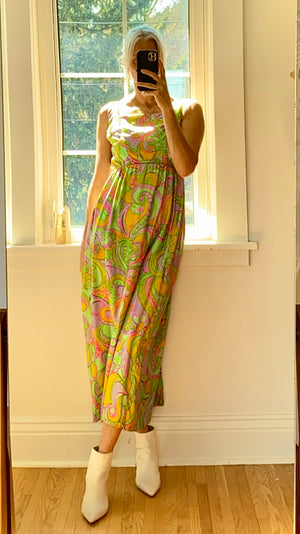 Vintage 1960s Babydoll Silk Paisley Dress XS