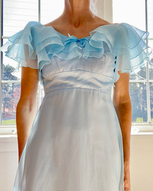 Vintage 1970s Montgomery Ward Blue Chiffon Formal Gown Size 4 - LGWU Union label USA