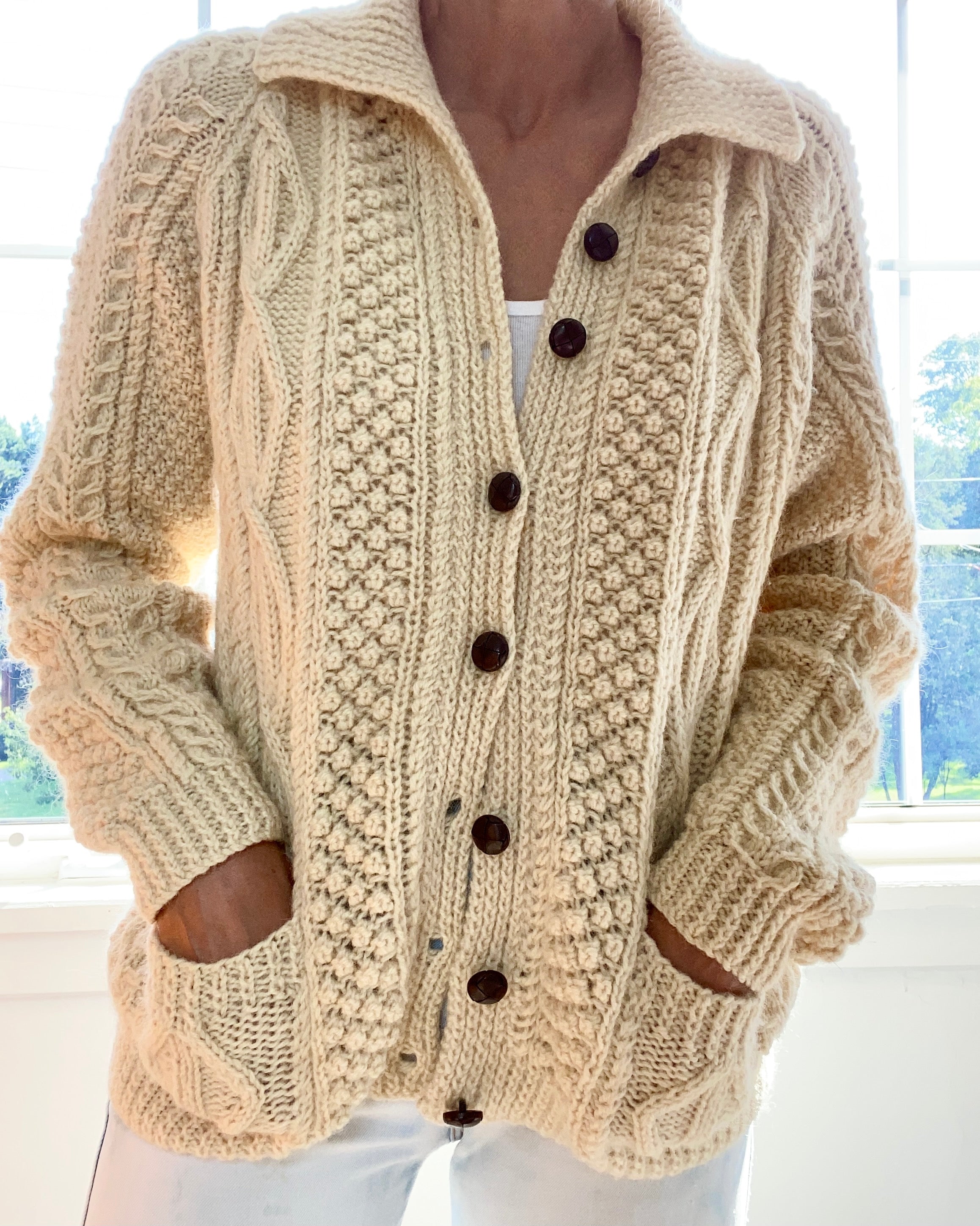 VINTAGE Cable Wool Cardigan with Collar