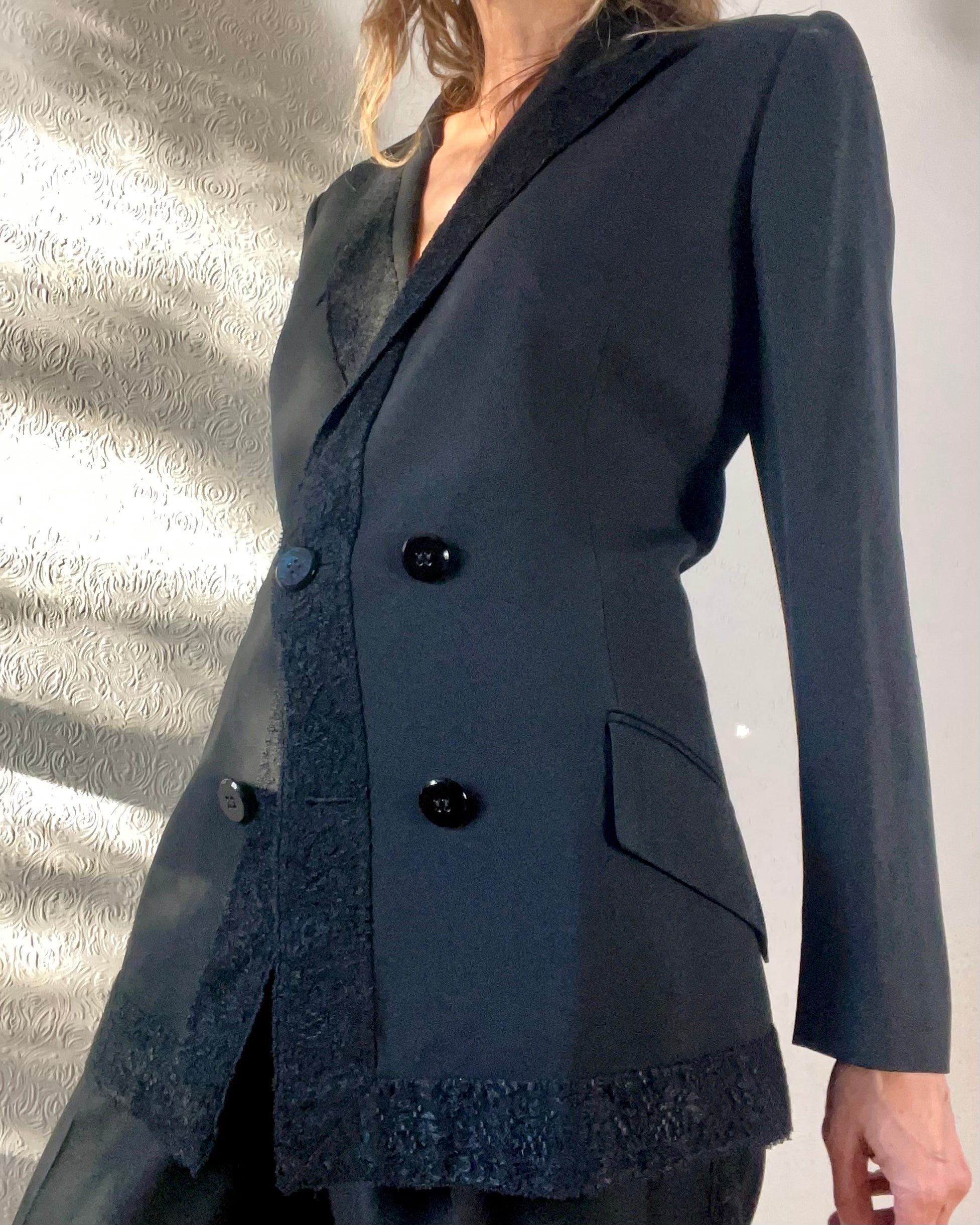 Vitange CHRISTIAN DIOR Black Crepe and Lace Tuxedo Suit Size 44 France 12 USA