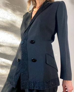 Vitange CHRISTIAN DIOR Black Crepe and Lace Tuxedo Suit Size 44 France 12 USA