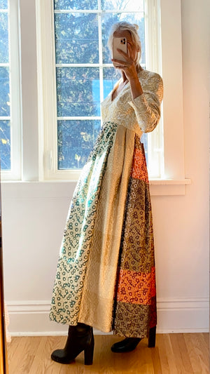 VINTAGE 1960s Morton Myles for Malcolm Charles Gold Floral Brocade Gown Dress 8 M