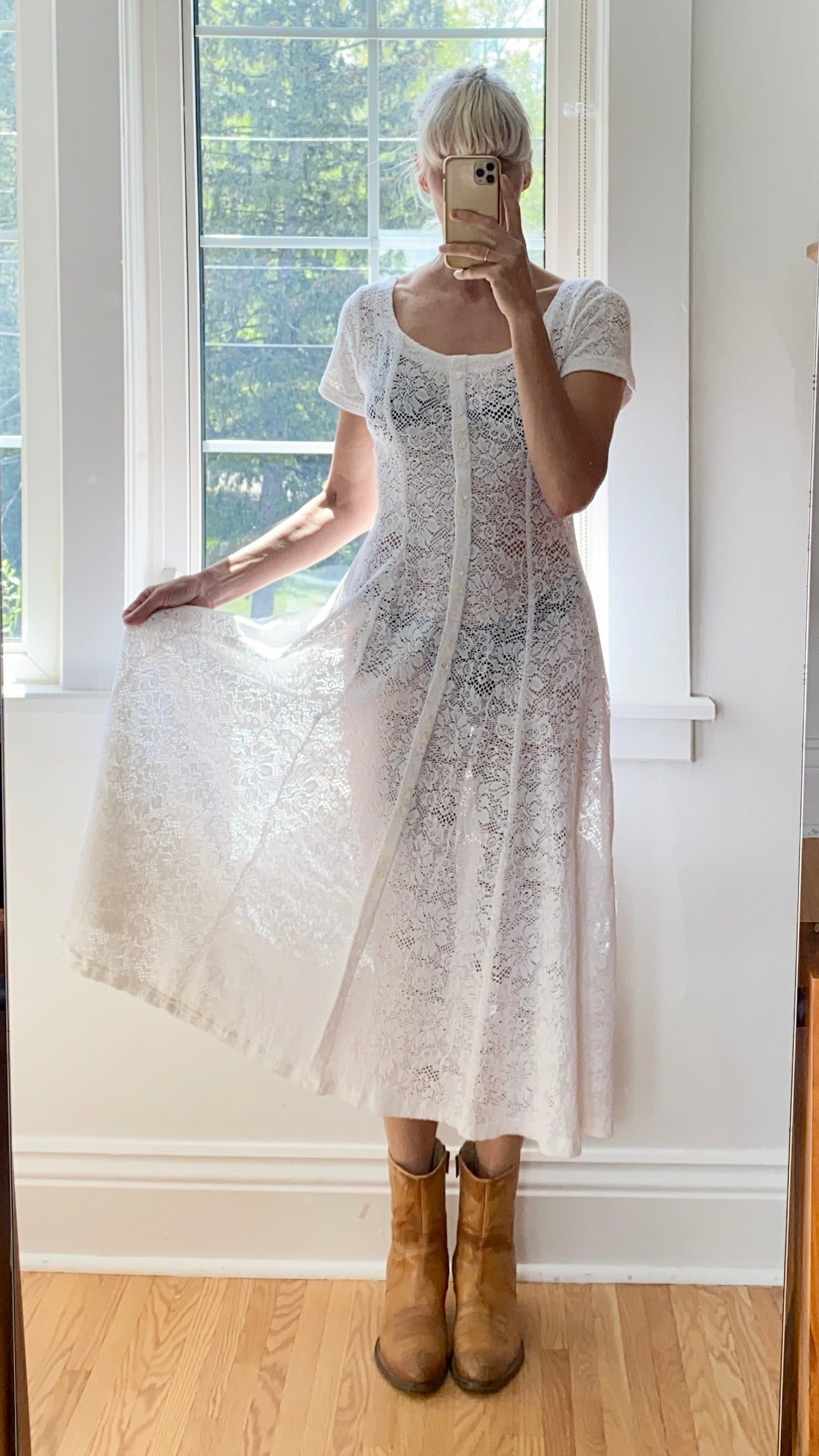 VINTAGE White Lace Midi Dress