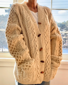 VINTAGE Handknit Irish Fisherman Cable Wool Cardigan