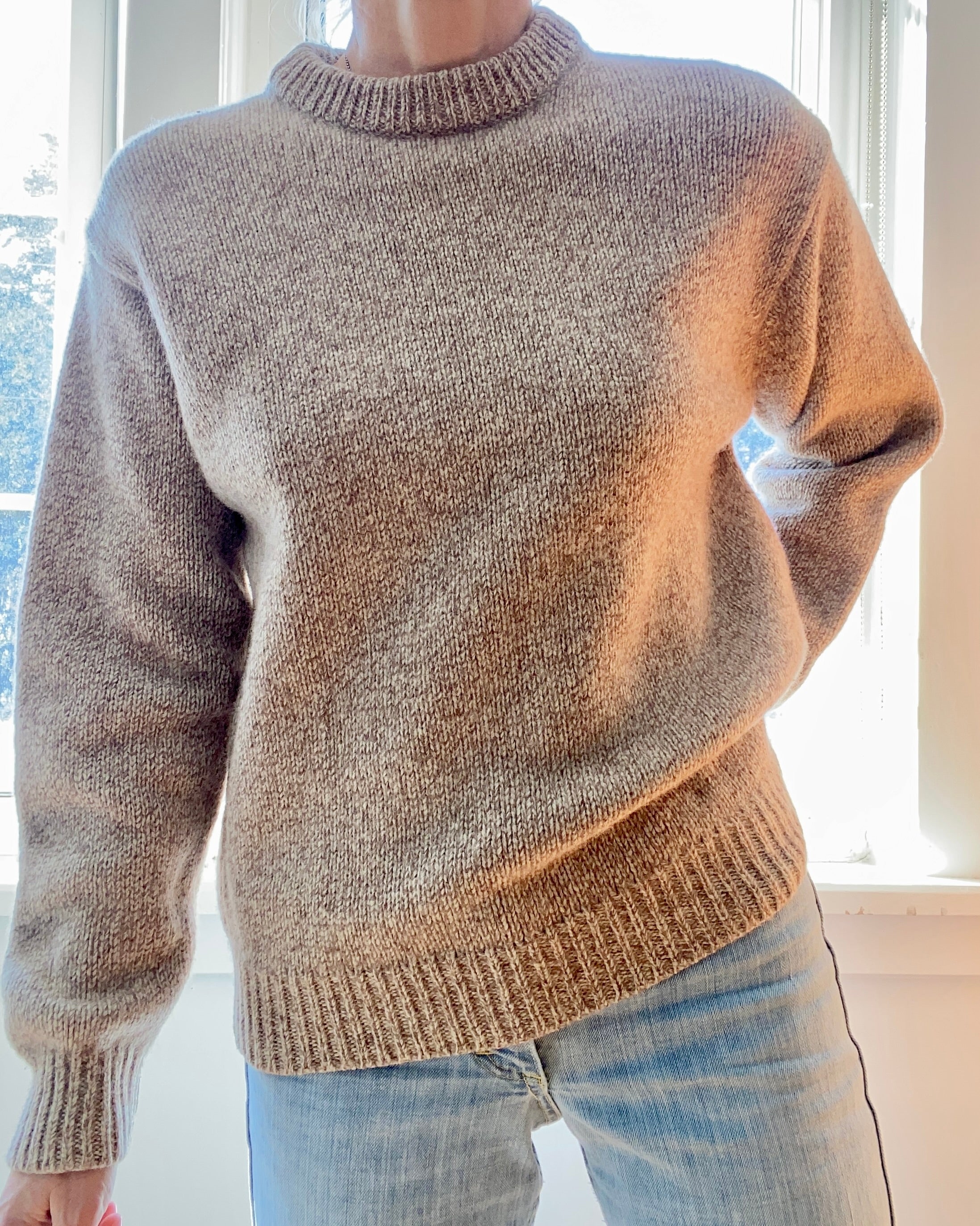 VINTAGE LLBEAN Oatmeal Melange Wool Crew Neck Sweater