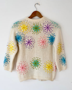 VINTAGE Pastel Flower Embroidered Wool Cardigan