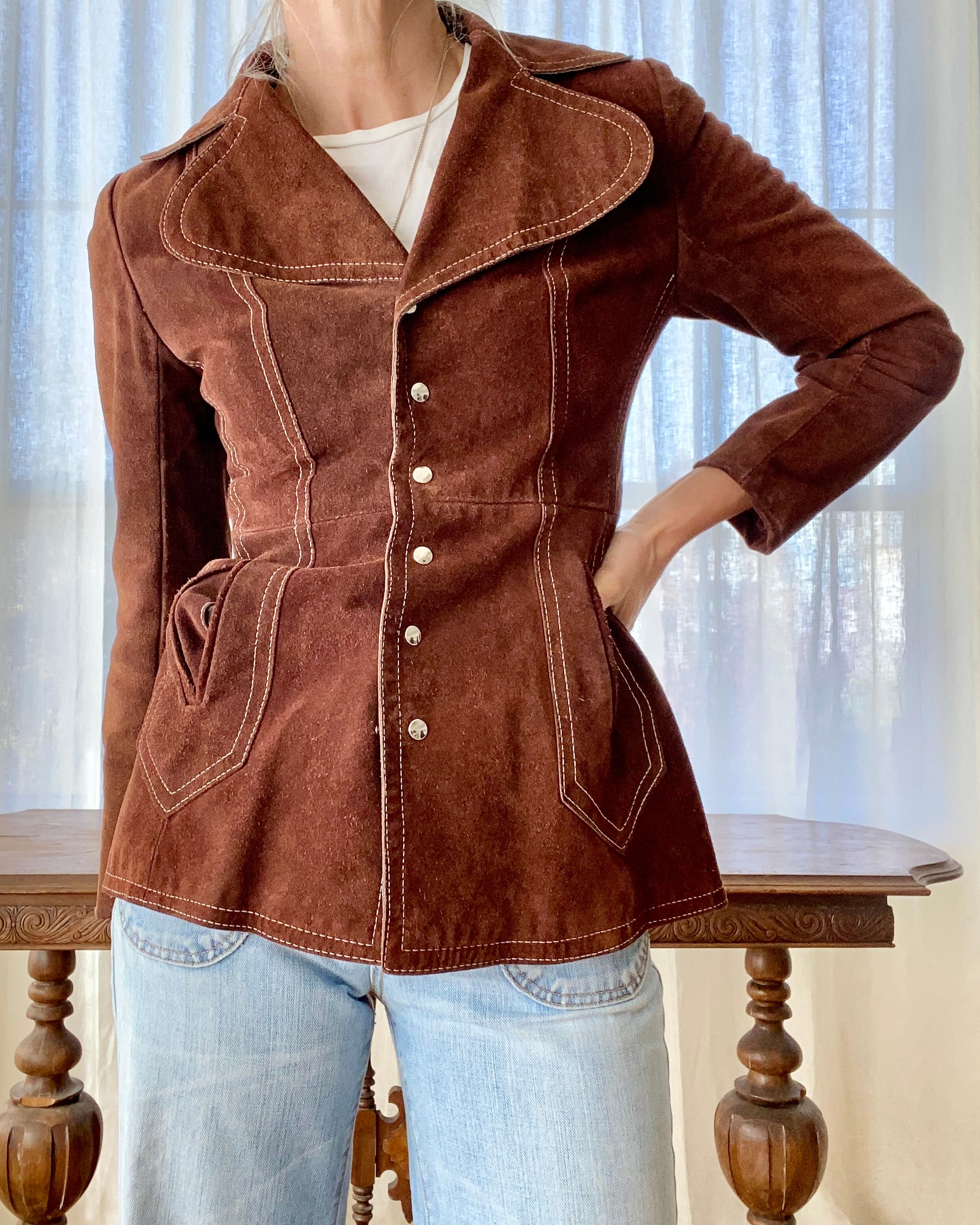 Vintage 1960s Janice Rust Suede Snap Blazer Jacket