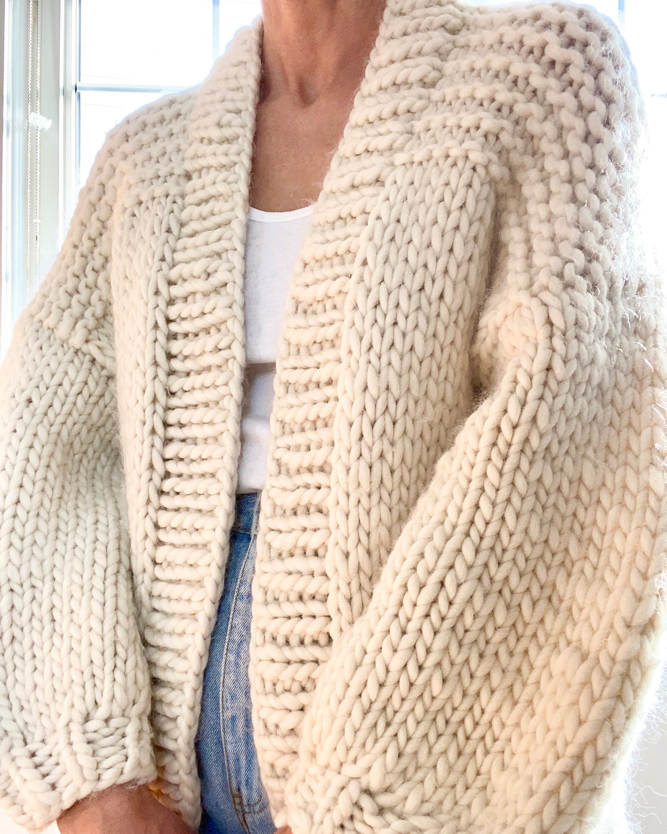 Pre Loved BOZIDARA Hand Knit Cream Shoulder Detail Cardigan