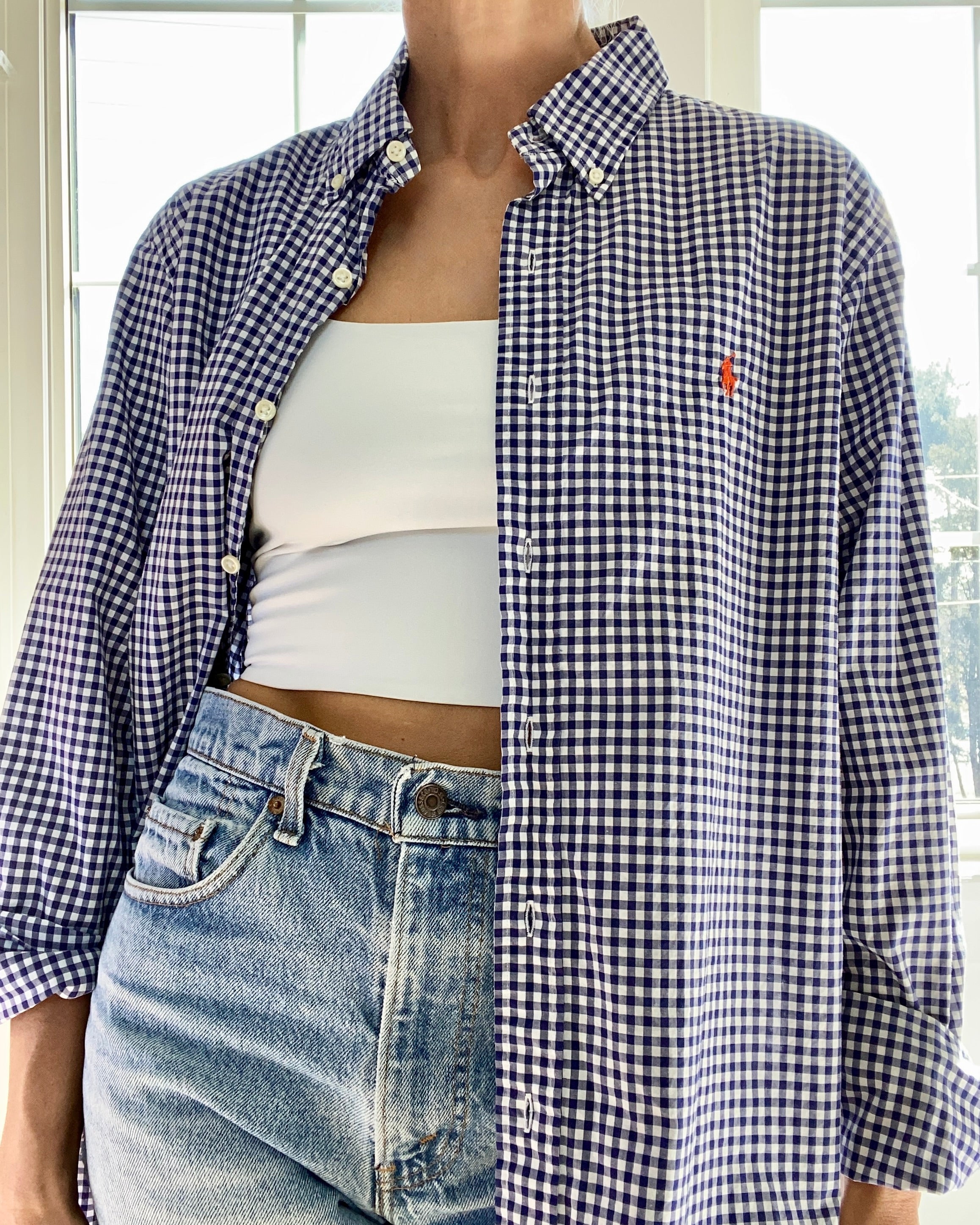 Vintage Ralph Lauren Mens Blue Gingham Button Down Shirt