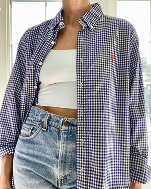 Vintage Ralph Lauren Mens Blue Gingham Button Down Shirt