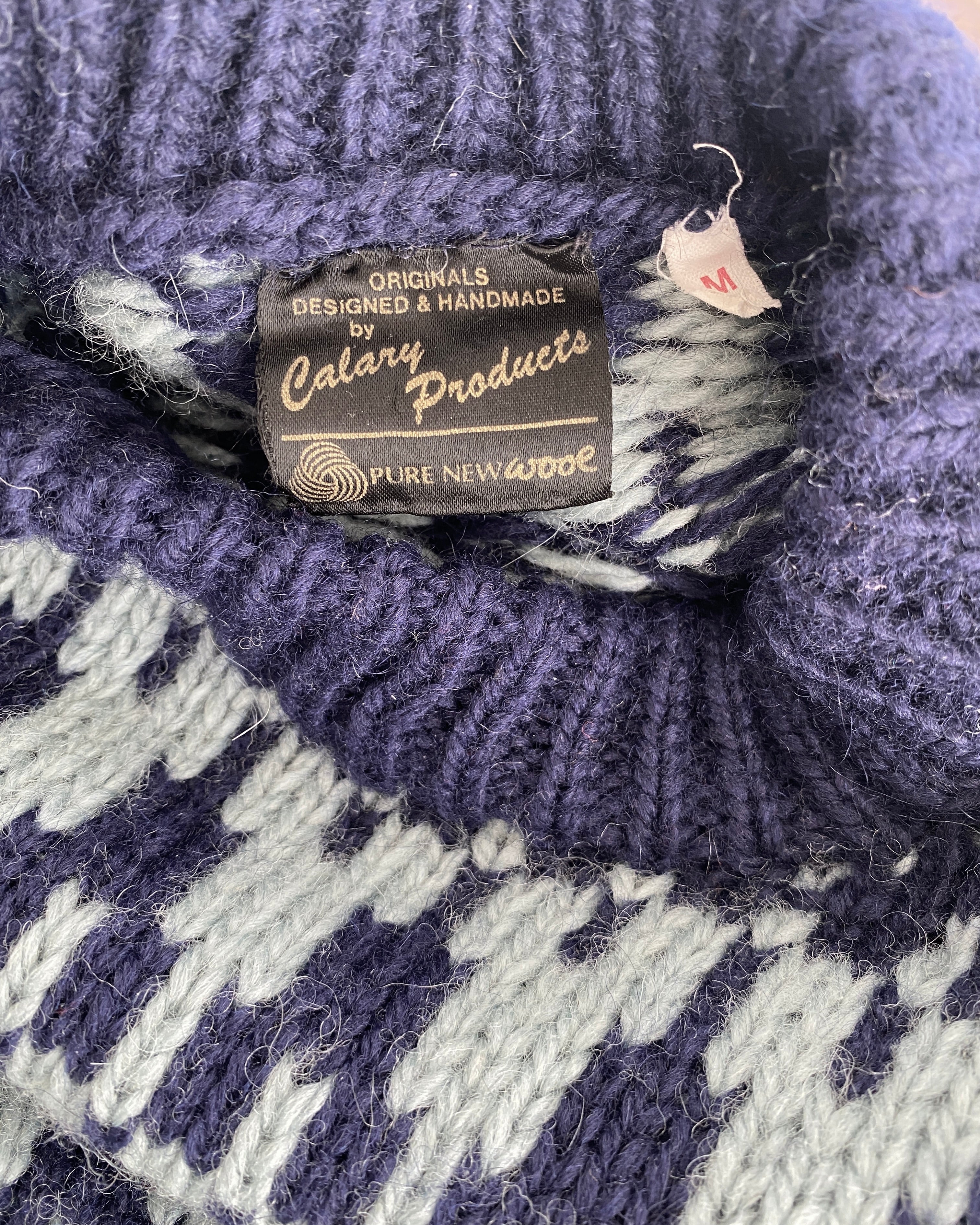 Vintage Blue Houndstooth Irish Wool Sweater