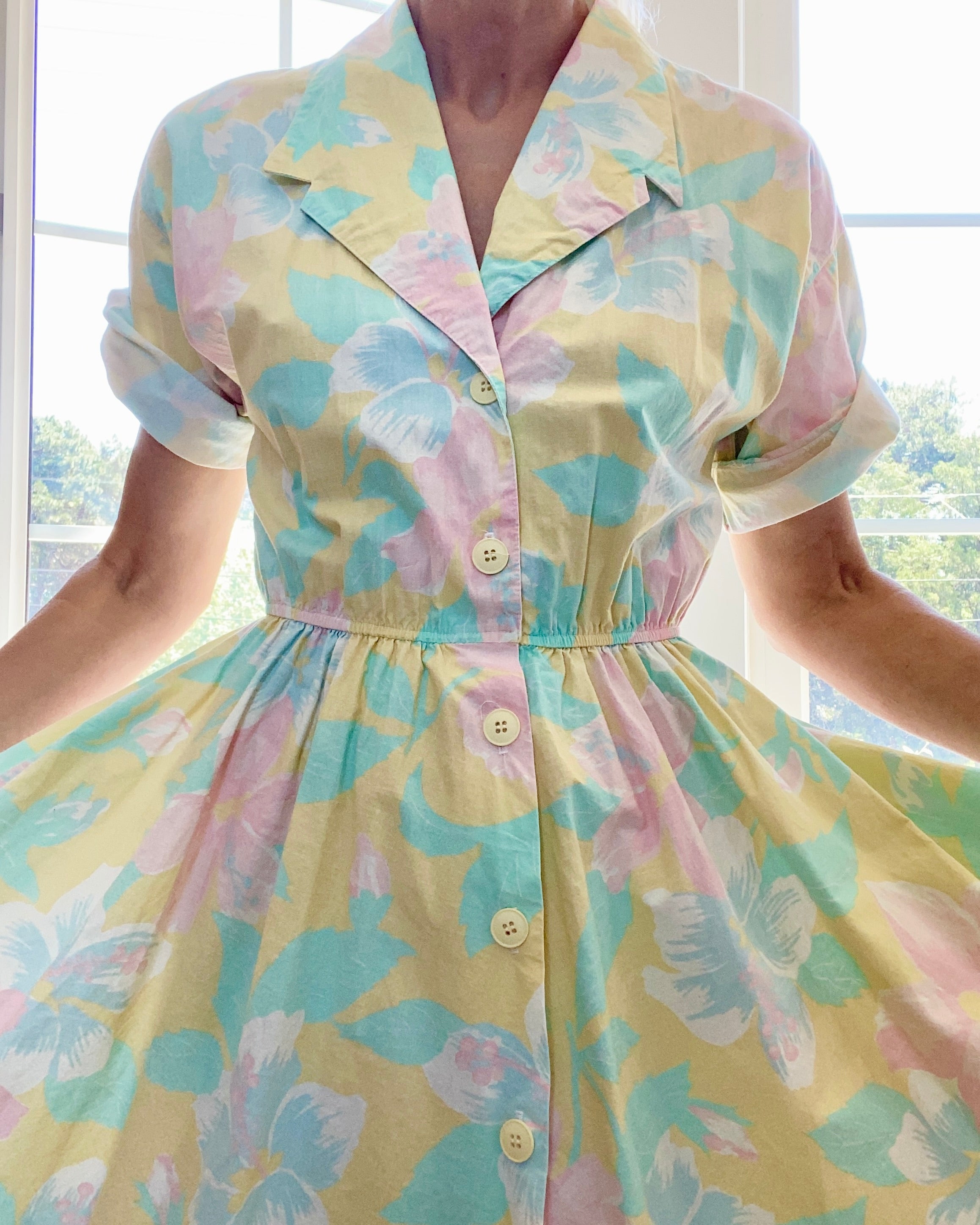 Vintage Depeche Mode Cotton Floral Pastel Dress Size M