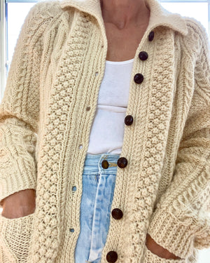 VINTAGE Cable Wool Cardigan with Collar