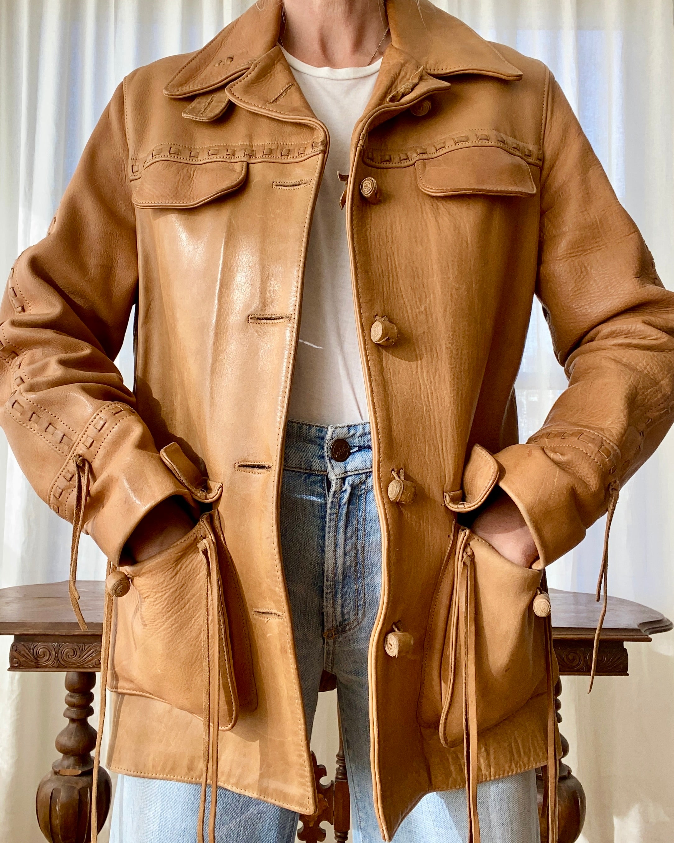 Vintage 1990s Pioneer Wear Leather Ranch Riding Coat Jacket