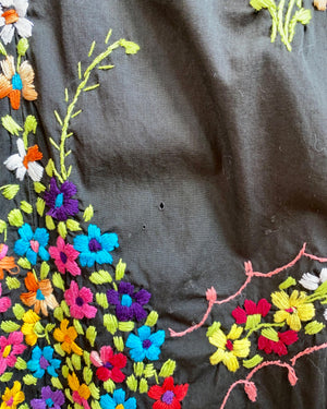 Vintage Mexican Embroidered Black Dress