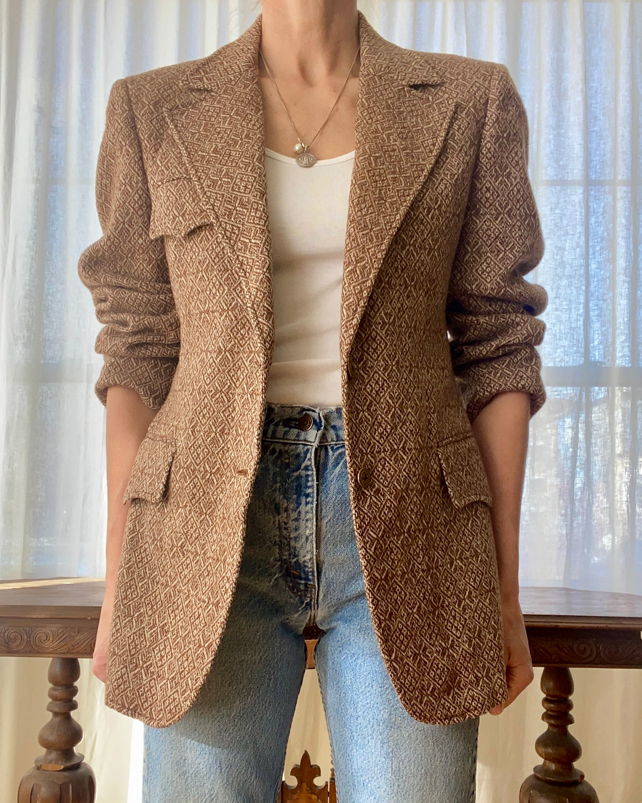 Vintage 1950s Brown Wool Tweed Blazer Jacket