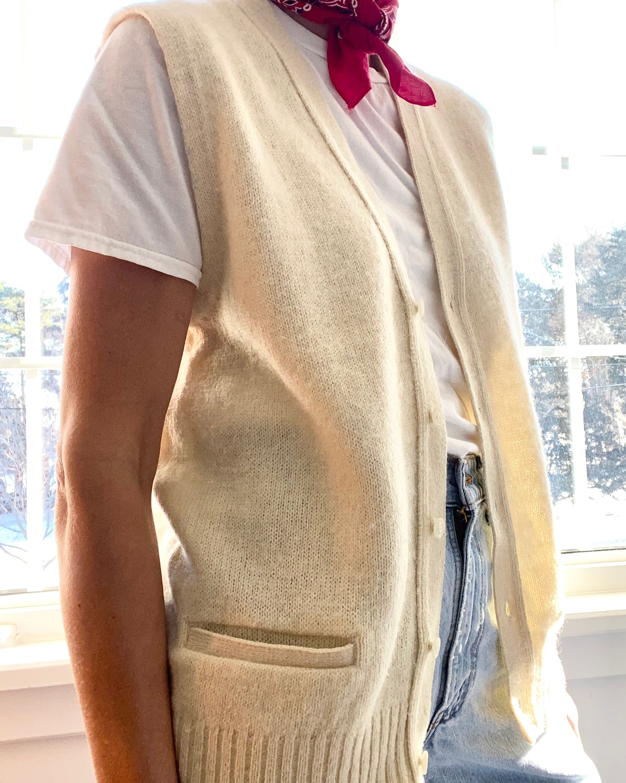 VINTAGE Cream Wool Cardigan Vest